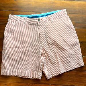 True Flies Life Off The Chart seersucker striped textured flat front shorts  36